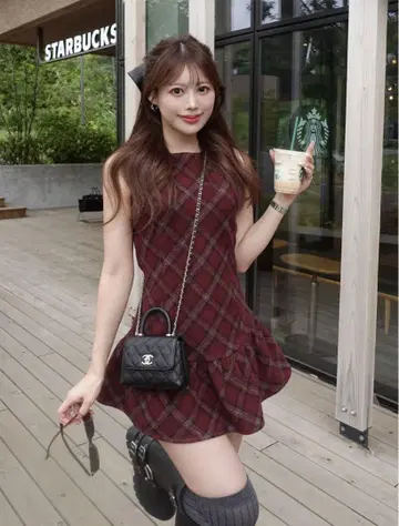 [ 택 포함 ] Darich 타탄 체크 슬리브리스 미니 원피스