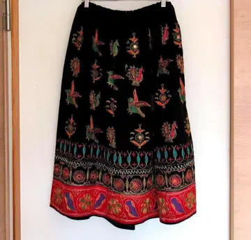 70s 빈티지 인도 거울 자수 롱 스커트 Vintage