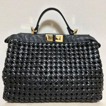 뜨개질 가죽 블랙 핸드백