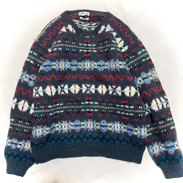 클레이지 니트 빈티지 구제 의류 노르딕 페어아일 올 패턴 스웨터