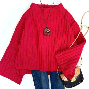 에스트네이션 캐시미어 혼방 니트 풀오버 빨간색