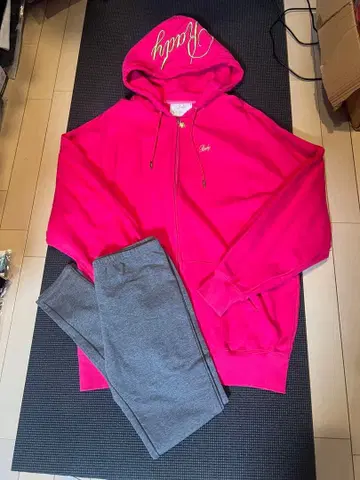 rady 오버 사이즈 후드티 셋업 로고 자수 핑크