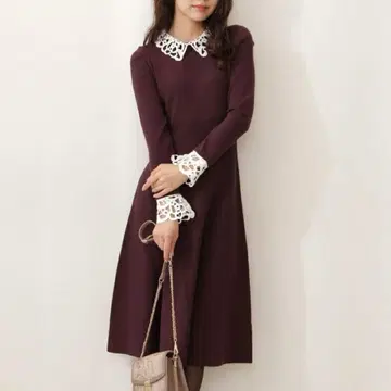 프로포 클래시컬 레이스 니트 원피스