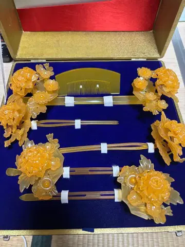 꽃무늬 헤어콤 세트 (오렌지 컬러)