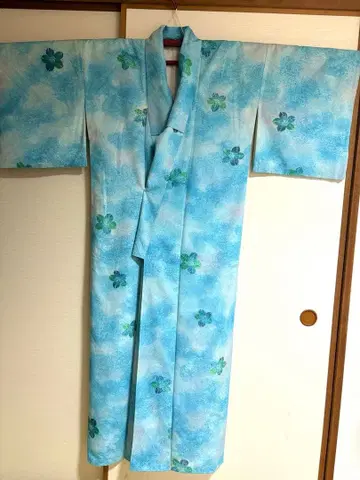 [ 새상품급 ] 상쾌한 블루 코몬 기모노 평상복 순수 실크
