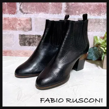 [파비오 루스코니] 사이드 고어 부츠 가죽 숏부츠 36 새상품급 블랙