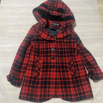 PEACE NOW 곰 귀 후드 부착 체크 코트