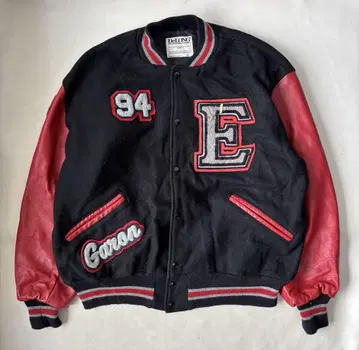 90s USA DeLONG 소매 가죽 울 바시티 자켓 DeLONG