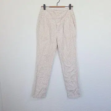 index 체크 무늬 테이퍼드 팬츠 베이지 M 얇은 소재