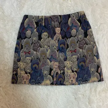 자카드 직조 곰돌이 패턴 스커트 지뢰 곰