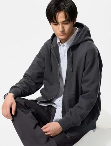 UNIQLO 맨투맨 풀 집업 후드티 다크 그레이