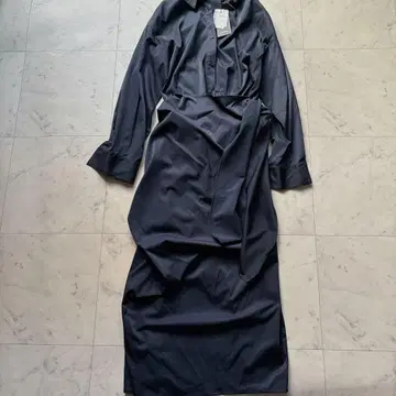 anunans 카슈쿨 네이비 랩 스트레이트 셔츠 원피스