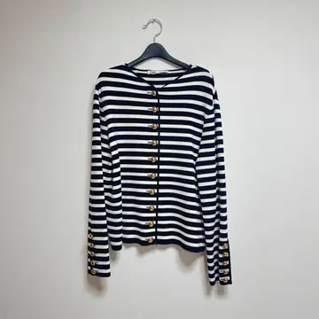 컨디션 최상 ZARA 보더 니트 가디건 골드 버튼 L