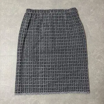 트위드 체크 무늬 타이트 스커트 블랙 레트로