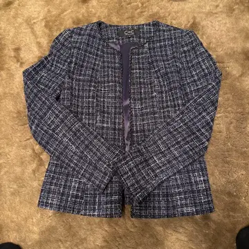 C de C 네이비 트위드 노카라 자켓 38