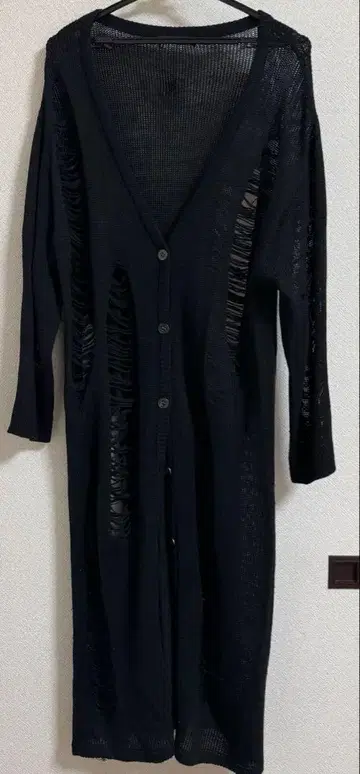 아르곤킨 데미지 롱 니트 가디건 블랙