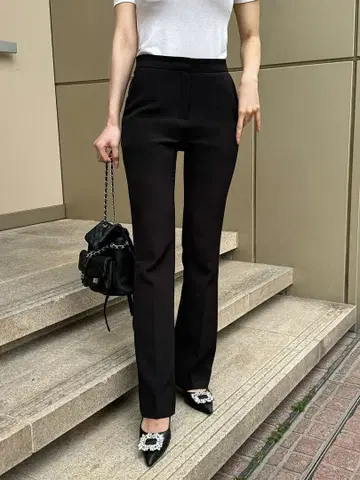 QUNG 슬림 플레어 론다리 슬랙스 블랙 S 사이즈