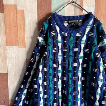 90s 00s 빈티지 구제 의류 올 패턴 입체 니트 아크릴 XL y2k