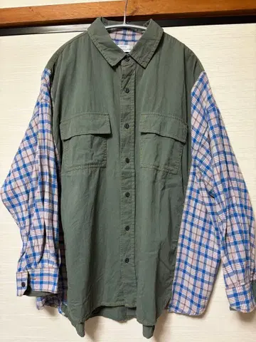 GENTIL 밀리터리 x 체크 절개 셔츠