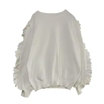 긴팔 니트 화이트 스트레치 프릴 리브 비침 있음