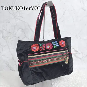 [ 새상품급 ] 토쿠코 프리미어볼 자수 백 토트백 블랙 꽃무늬 벨로아