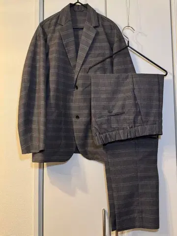 그레이 체크 무늬 캐주얼 수트 셋업