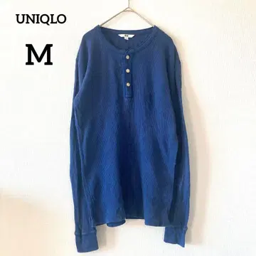 유니클로 와플 론T 블루 M 남성용 헨리넥 얇은 소재 044
