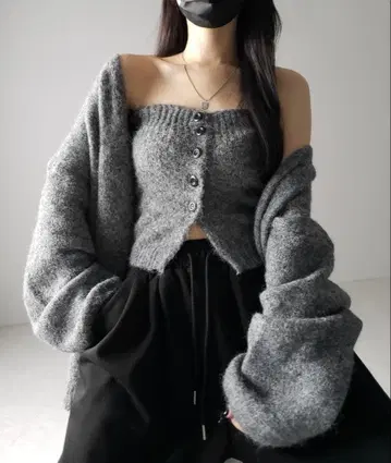 me+em select 니트 버튼 뷔스티에 + 롱 가디건 세트