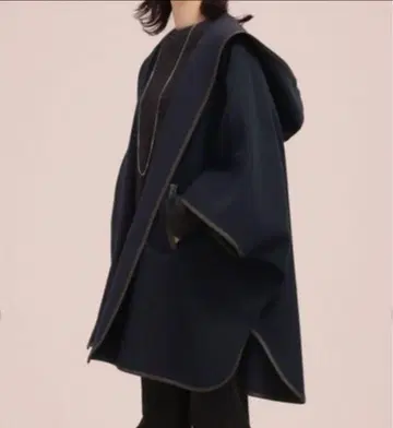 나노 유니버스 울 라이크 파이핑 후디 판초 네이비