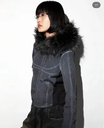 LOADINGROOM Fur hoodie zip jacket BLACK