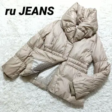 R.U. Jeans 다운 자켓 코트 여성용 미들 기장 베이지