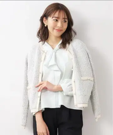 미사용 새상품 index 펄 진주 버튼 팬시 트위드 가디건 L