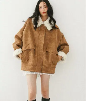 Heather 퍼 컬러 BIG 무스탕 자켓 무스탕 코트 카멜