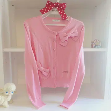 밀크 핑크 리본 가디건