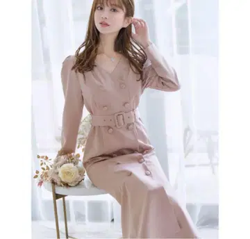 에미리아 더블 버튼 벨트 롱 원피스 S 핑크