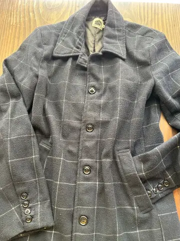 울 체크 무늬 피 코트