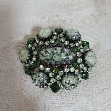 vintage 그린 유리 브로치