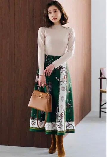 핑키&다이앤 [토미하리 아이 콜라보] 니트 콤비 프린트 원피스 36