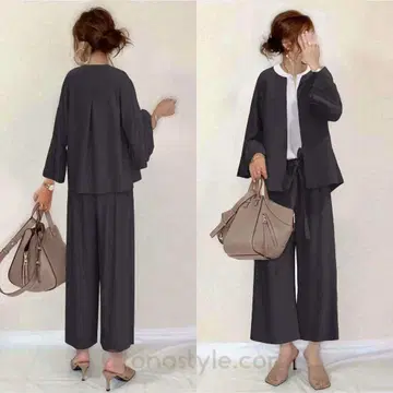 다크 네이비 플레어 슬리브 팬츠 셋업