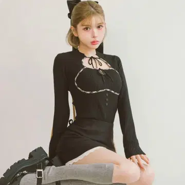 Darich 프론트 오픈 리브 니트탑