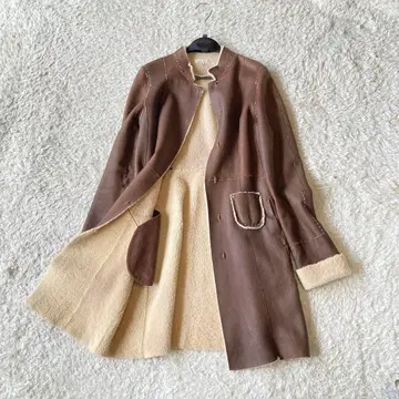 폴카 어린 양 가죽 사용 스티치의 아름다운 무스탕 코트 브라운 38