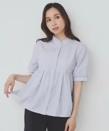 index 프릴 밴드 카라 페플럼 블라우스