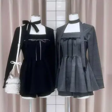 [ 하자품 ] BUBBLES 버블즈 머플러 리본 베플럼 셋업