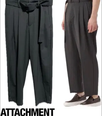 ATTACHMENT 강연 울 트로피컬 벨트 와이드 팬츠