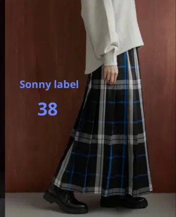 서니 라벨 체크 플리츠 이지 스커트 38