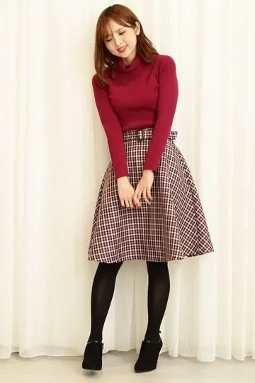 건클럽 체크 플레어 스커트