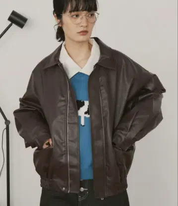 다크 브라운 오버 사이즈 가죽 자켓 프리 사이즈