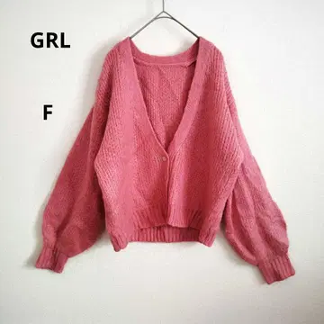 GRL 그레일 V넥 니트 가디건 핑크 긴팔 F