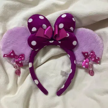 미니 핑크 귀찌 도트 머리띠