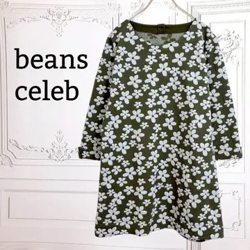 [빈즈셀럽] 튜닉 원피스 [F] 카키 꽃무늬 체형 커버